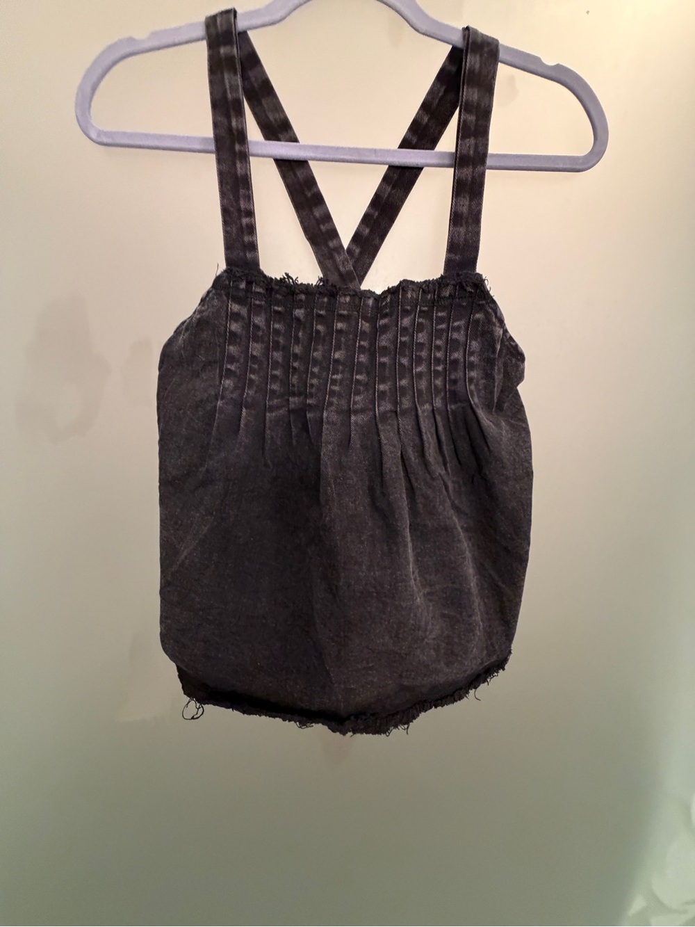 SHEIN Black Washed Sleeveless Tank with Frayed Trim